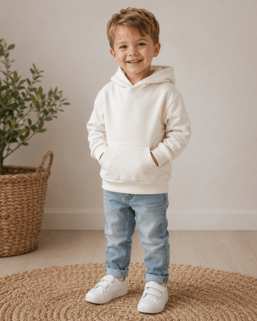 Bluza dziecięca z kapturem, śmietankowa, masełkowa rozmiar 98/104